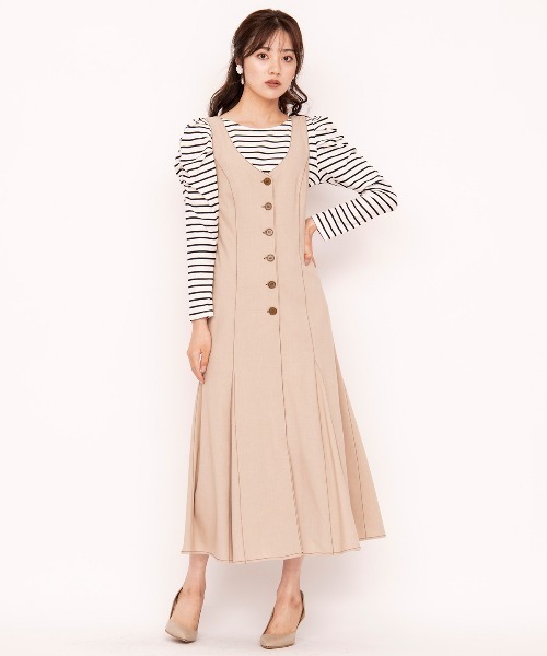 WILLSELECTION（ウィルセレクション）の「配色ステッチバックリボンジャンパースカート（ジャンパースカート・レディース・カーキ/ベージュ/ネイビー・MEDIUM）」の22枚目の写真