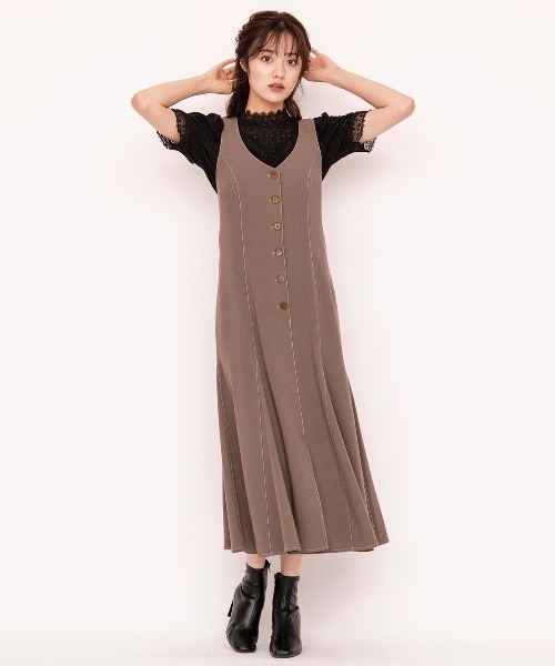 WILLSELECTION（ウィルセレクション）の「配色ステッチバックリボンジャンパースカート（ジャンパースカート・レディース・カーキ/ベージュ/ネイビー・MEDIUM）」の19枚目の写真