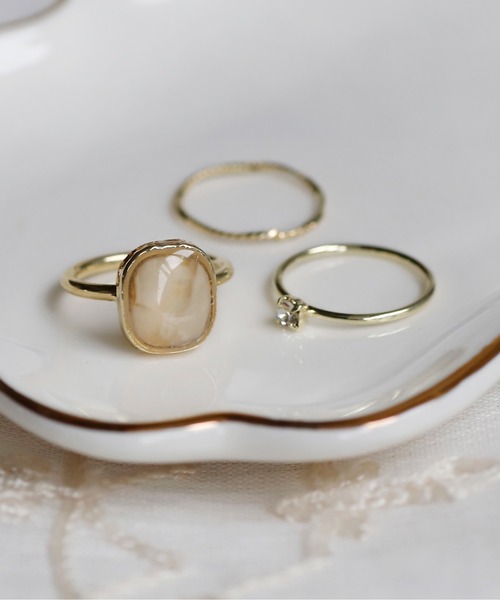 ANEMONE（アネモネ）の「マーブルカラープレートリング[3本セット]（リング・レディース・グレー/オレンジ/ホワイト・FREE）」の2枚目の写真