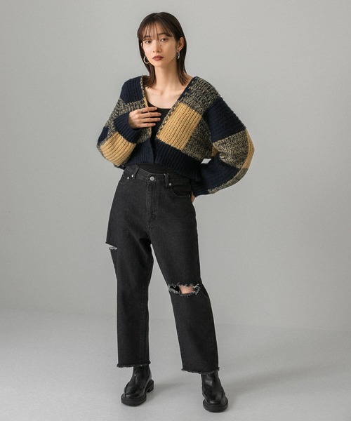 KBF（ケイビーエフ）の「BIGチェックショートカーディガン（カーディガン/ボレロ・レディース・ブルー系その他/ベージュ系その他/パープル系その他・ONE）」の4枚目の写真