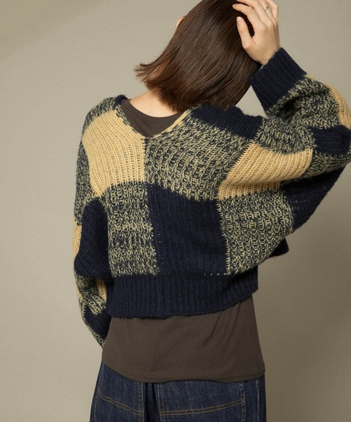 KBF（ケイビーエフ）の「BIGチェックショートカーディガン（カーディガン/ボレロ・レディース・ブルー系その他/ベージュ系その他/パープル系その他・ONE）」の15枚目の写真