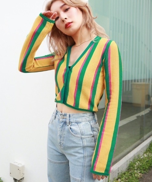 FIG&VIPER(フィグアンドバイパー)の「ラメストライプニットTOP(ニット/セーター・レディース・ベージュ/オレンジ・FREE)」の1枚目の写真