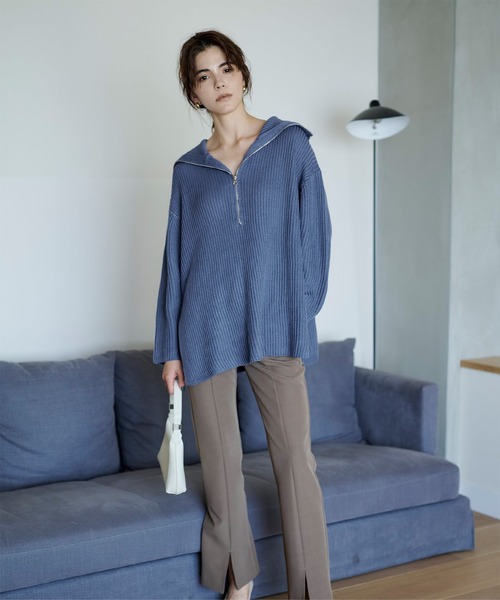 UR'S(ユアーズ)の「ハーフジップニットプルオーバー(ニット/セーター・レディース・モカ/アイボリー/ブルー・S/M/L)」の3枚目の写真