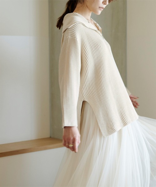 UR'S(ユアーズ)の「ハーフジップニットプルオーバー(ニット/セーター・レディース・モカ/アイボリー/ブルー・S/M/L)」の7枚目の写真