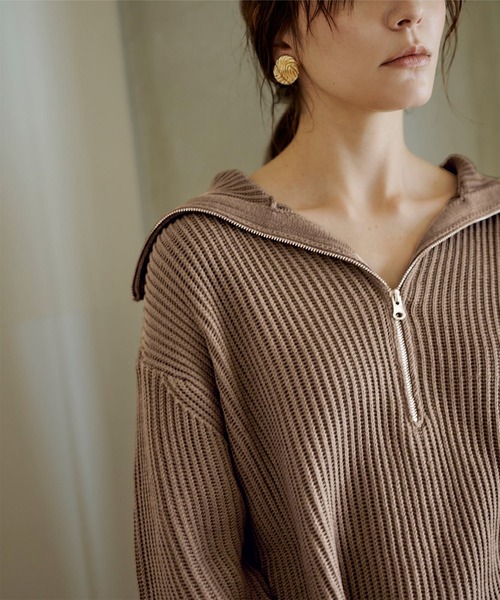 UR'S(ユアーズ)の「ハーフジップニットプルオーバー(ニット/セーター・レディース・モカ/アイボリー/ブルー・S/M/L)」の11枚目の写真