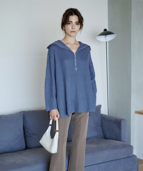 UR'S(ユアーズ)の「ハーフジップニットプルオーバー(ニット/セーター・レディース・モカ/アイボリー/ブルー・S/M/L)」の22枚目の写真