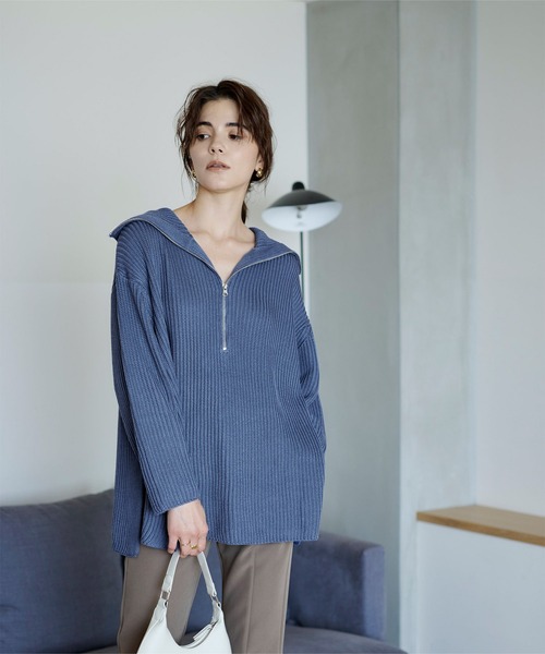 UR'S(ユアーズ)の「ハーフジップニットプルオーバー(ニット/セーター・レディース・モカ/アイボリー/ブルー・S/M/L)」の19枚目の写真