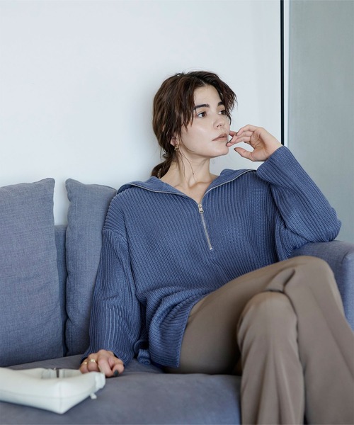 UR'S(ユアーズ)の「ハーフジップニットプルオーバー(ニット/セーター・レディース・モカ/アイボリー/ブルー・S/M/L)」の5枚目の写真