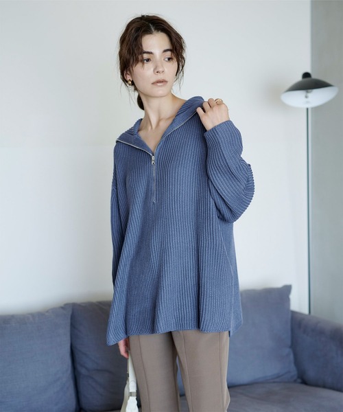 UR'S(ユアーズ)の「ハーフジップニットプルオーバー(ニット/セーター・レディース・モカ/アイボリー/ブルー・S/M/L)」の14枚目の写真