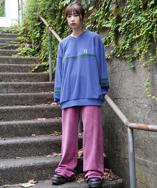 X-girl（エックスガール）の「CONTRAST LINE RIB TOP（Tシャツ/カットソー・レディース・ブルー/ブラック/ホワイト・M/S）」の14枚目の写真