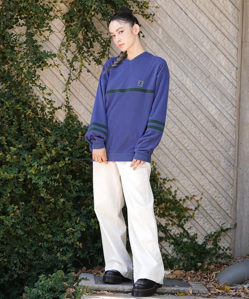 X-girl（エックスガール）の「CONTRAST LINE RIB TOP（Tシャツ/カットソー・レディース・ブルー/ブラック/ホワイト・M/S）」の19枚目の写真