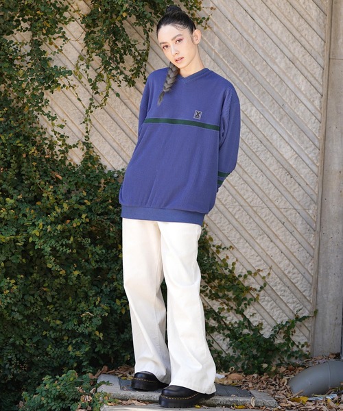 X-girl（エックスガール）の「CONTRAST LINE RIB TOP（Tシャツ/カットソー・レディース・ブルー/ブラック/ホワイト・M/S）」の22枚目の写真