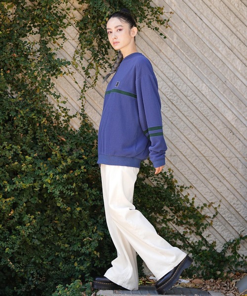 X-girl（エックスガール）の「CONTRAST LINE RIB TOP（Tシャツ/カットソー・レディース・ブルー/ブラック/ホワイト・M/S）」の20枚目の写真