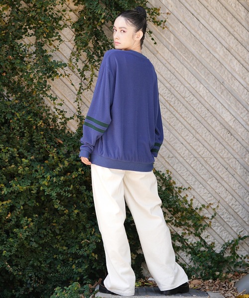 X-girl（エックスガール）の「CONTRAST LINE RIB TOP（Tシャツ/カットソー・レディース・ブルー/ブラック/ホワイト・M/S）」の21枚目の写真