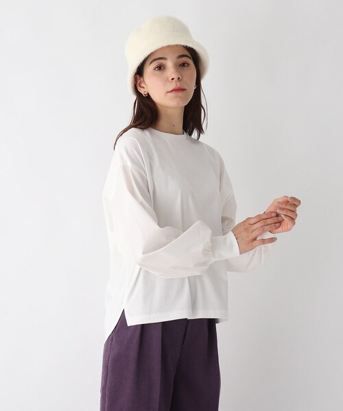 OPAQUE.CLIP(オペークドットクリップ)の「◆SILKYSUPIMA フハク切替ボリュームスリーブカットソー【WEB限定サイズ】(Tシャツ/カットソー・レディース・チャコールグレー/ダークブラウン/ホワイト系/ブラック・34/38/42/36/40)」の2枚目の写真
