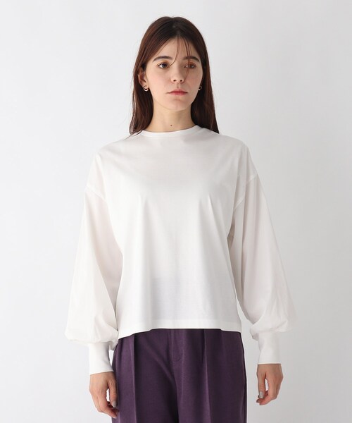 OPAQUE.CLIP(オペークドットクリップ)の「◆SILKYSUPIMA フハク切替ボリュームスリーブカットソー【WEB限定サイズ】(Tシャツ/カットソー・レディース・チャコールグレー/ダークブラウン/ホワイト系/ブラック・34/38/42/36/40)」の9枚目の写真