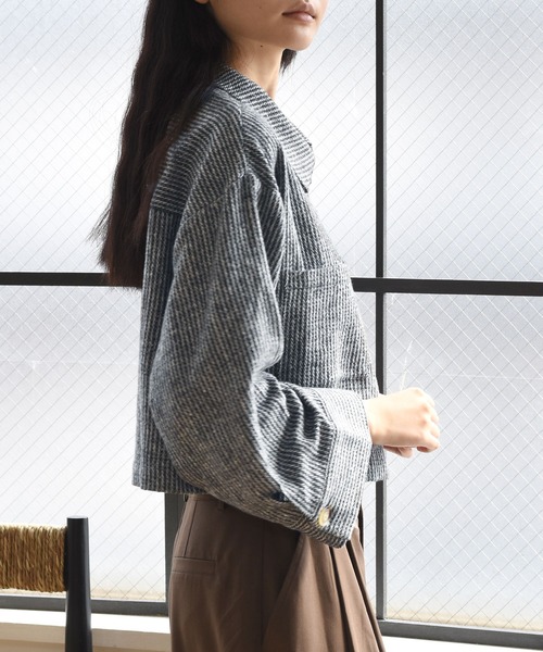 Alley by w closet（アリーバイダブルクローゼット）の「【Alley】起毛ストライプショートジャケット（その他アウター・レディース・グレー・FREE）」の18枚目の写真