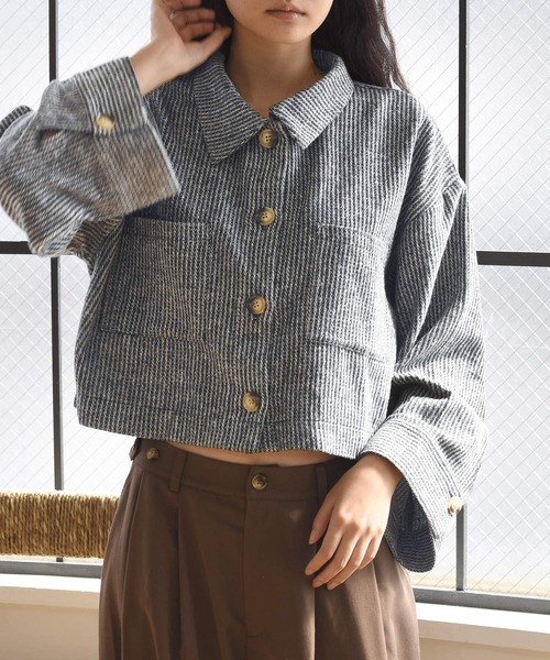 Alley by w closet（アリーバイダブルクローゼット）の「【Alley】起毛ストライプショートジャケット（その他アウター・レディース・グレー・FREE）」の15枚目の写真