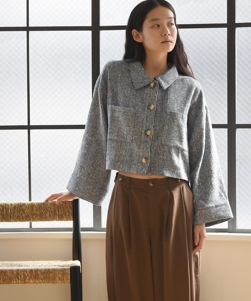 Alley by w closet（アリーバイダブルクローゼット）の「【Alley】起毛ストライプショートジャケット（その他アウター・レディース・グレー・FREE）」の14枚目の写真