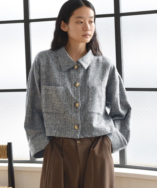 Alley by w closet（アリーバイダブルクローゼット）の「【Alley】起毛ストライプショートジャケット（その他アウター・レディース・グレー・FREE）」の13枚目の写真