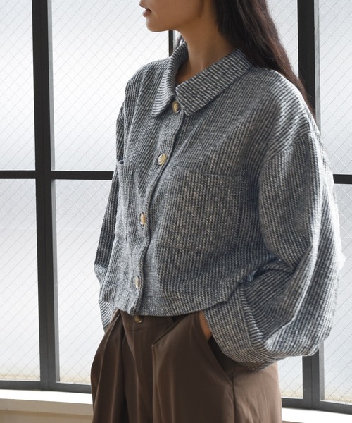 Alley by w closet（アリーバイダブルクローゼット）の「【Alley】起毛ストライプショートジャケット（その他アウター・レディース・グレー・FREE）」の12枚目の写真