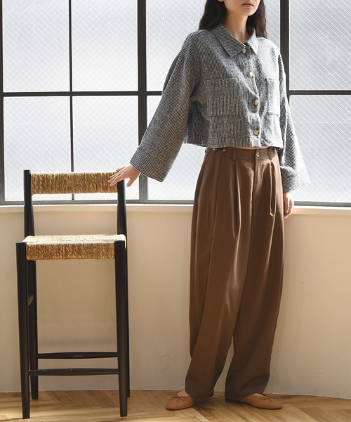 Alley by w closet（アリーバイダブルクローゼット）の「【Alley】起毛ストライプショートジャケット（その他アウター・レディース・グレー・FREE）」の11枚目の写真