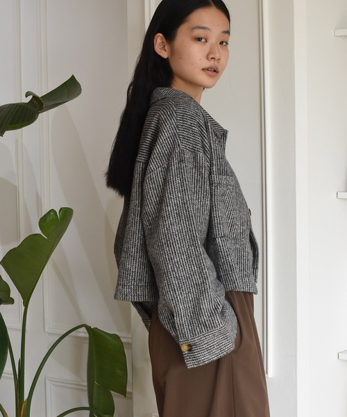Alley by w closet（アリーバイダブルクローゼット）の「【Alley】起毛ストライプショートジャケット（その他アウター・レディース・グレー・FREE）」の9枚目の写真