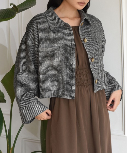 Alley by w closet（アリーバイダブルクローゼット）の「【Alley】起毛ストライプショートジャケット（その他アウター・レディース・グレー・FREE）」の7枚目の写真