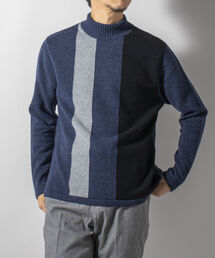 モックネック プルオーバーニット 日本製 (※無地も柄も上品に決まる一枚着ニット)