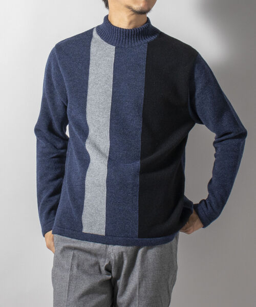 Stutostein Nolley's(シュテットシュタインノーリーズ)の「モックネック プルオーバーニット 日本製 (※無地も柄も上品に決まる一枚着ニット)(ニット/セーター・メンズ・ブラウン系その他3/ベージュ/ネイビー系3/ブラック・M/L/XL/LARGE/X-LARGE/MEDIUM)」の12枚目の写真