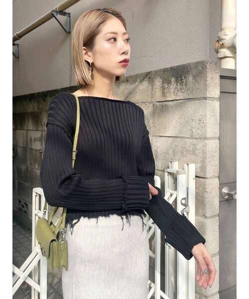 EMODA（エモダ）の「ワイドロールクラッシュニット（ニット/セーター・レディース・ブラック/グレー/ピンク/ライム・FREE）」の21枚目の写真