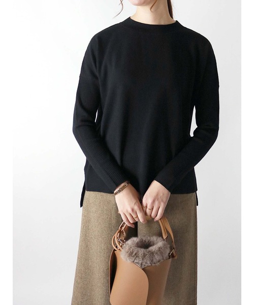 Te chichi（テチチ）の「クルーネック袖リブニット（ニット/セーター・レディース・ブラック/ベージュ/グレー/ミント・ﾌﾘ-）」の2枚目の写真