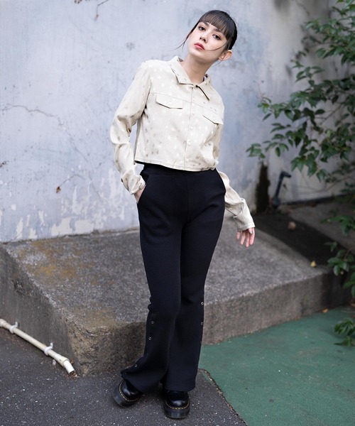 X-girl（エックスガール）の「HEXAGRAM JERSEY SHORT SHIRT（シャツ/ブラウス・レディース・ベージュ/ブラック・S/M）」の5枚目の写真