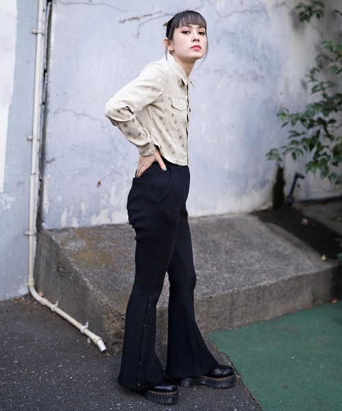 X-girl（エックスガール）の「HEXAGRAM JERSEY SHORT SHIRT（シャツ/ブラウス・レディース・ベージュ/ブラック・S/M）」の6枚目の写真