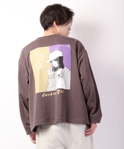 Ifrun Original 裏毛イラストバックプリントクルー Listening