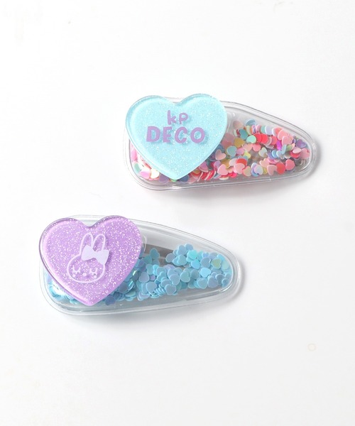 KP DECO（ケーピーデコ）の「ハート付きキラキラチップ入りヘアピン2色2個セット（ヘアピン・キッズ・サックスブルー/ピンク・FREE）」の2枚目の写真