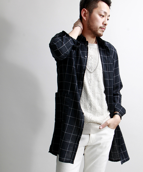 WEGO（ウィゴー）の「WEGO/フレンチリネン混ロングシャツ（シャツ/ブラウス・メンズ・ホワイト/ブルー/ネイビー/その他1・LARGE/MEDIUM）」の4枚目の写真