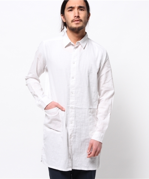 WEGO（ウィゴー）の「WEGO/フレンチリネン混ロングシャツ（シャツ/ブラウス・メンズ・ホワイト/ブルー/ネイビー/その他1・LARGE/MEDIUM）」の16枚目の写真