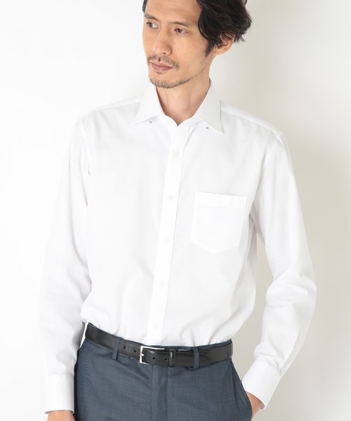 CROWDED CLOSET（クラウデッドクローゼット）の「【イージーケア・スナップダウン】TCツイルシャツ（ビジネスシャツ・メンズ・ホワイト/サックスブルー・01/02/03/05/04）」の2枚目の写真