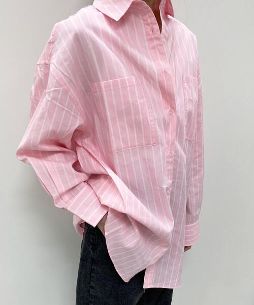 INGNI（イング）の「マルチストライプ柄BIG／シャツ（シャツ/ブラウス・レディース・ピンク/ブルー/グリーン・M）」の3枚目の写真