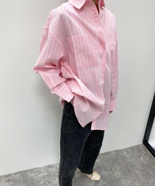 INGNI（イング）の「マルチストライプ柄BIG／シャツ（シャツ/ブラウス・レディース・ピンク/ブルー/グリーン・M）」の9枚目の写真