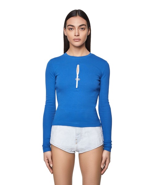 DIESEL（ディーゼル）の「レディース クルーネックＴシャツ 長袖 トップス コットンリブ（Tシャツ/カットソー・レディース・ブルー/ホワイト/ブラック・X-LARGE/LARGE/SMALL/MEDIUM）」の3枚目の写真