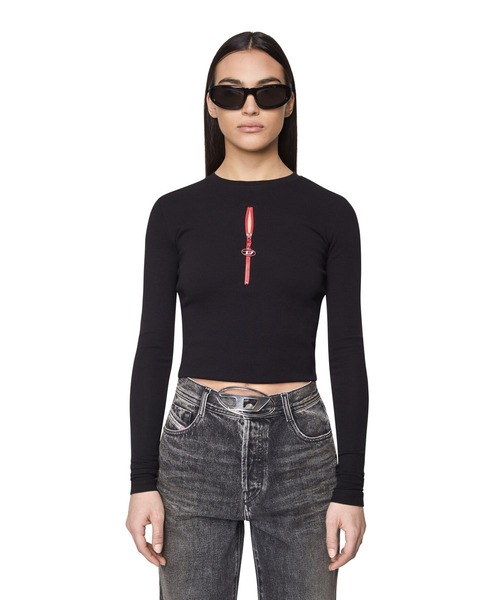 DIESEL（ディーゼル）の「レディース クルーネックＴシャツ 長袖 トップス コットンリブ（Tシャツ/カットソー・レディース・ブルー/ホワイト/ブラック・X-LARGE/LARGE/SMALL/MEDIUM）」の2枚目の写真