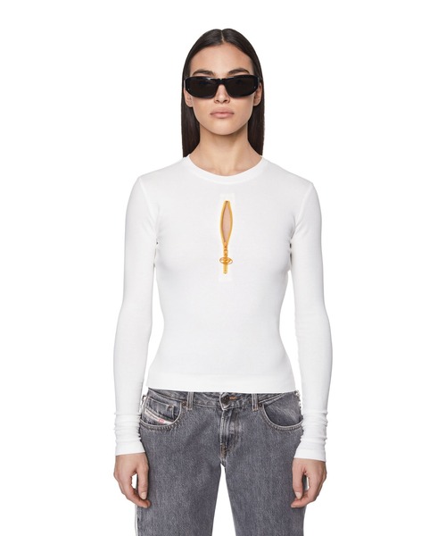 DIESEL（ディーゼル）の「レディース クルーネックＴシャツ 長袖 トップス コットンリブ（Tシャツ/カットソー・レディース・ブルー/ホワイト/ブラック・X-LARGE/LARGE/SMALL/MEDIUM）」の14枚目の写真