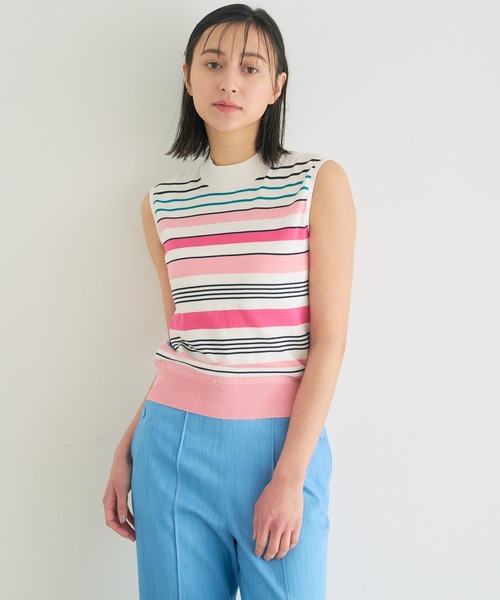 ANAYI(アナイ)の「シルクコットンマルチボーダー プルオーバー <手洗い可><Sサイズあり>(ニット/セーター・レディース・ミント/ピンク・38/36)」の15枚目の写真