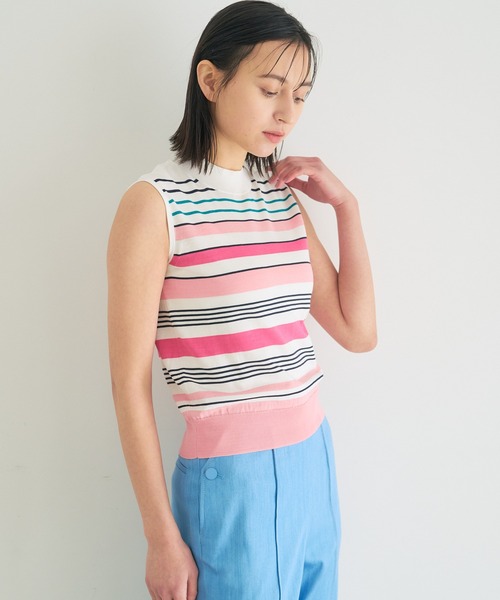 ANAYI(アナイ)の「シルクコットンマルチボーダー プルオーバー <手洗い可><Sサイズあり>(ニット/セーター・レディース・ミント/ピンク・38/36)」の16枚目の写真