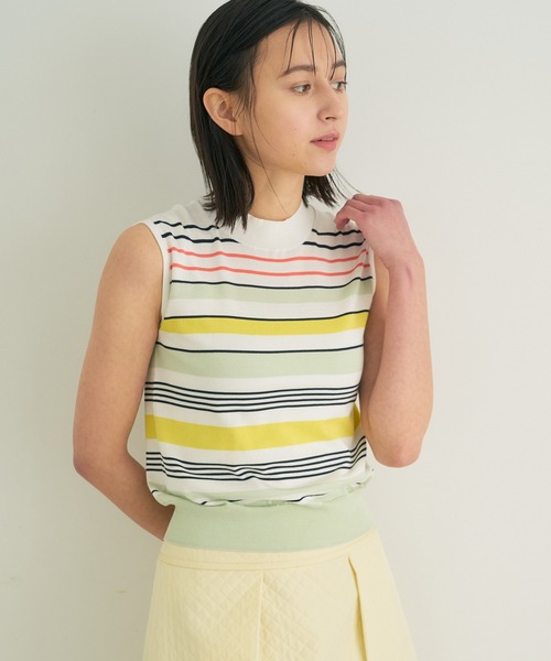 ANAYI(アナイ)の「シルクコットンマルチボーダー プルオーバー <手洗い可><Sサイズあり>(ニット/セーター・レディース・ミント/ピンク・38/36)」の7枚目の写真