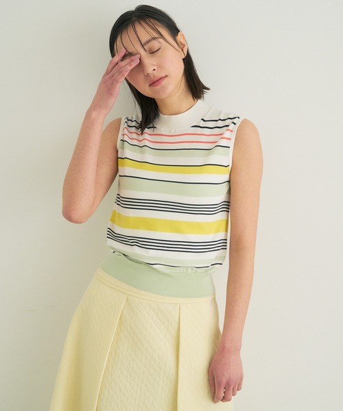 ANAYI(アナイ)の「シルクコットンマルチボーダー プルオーバー <手洗い可><Sサイズあり>(ニット/セーター・レディース・ミント/ピンク・38/36)」の10枚目の写真