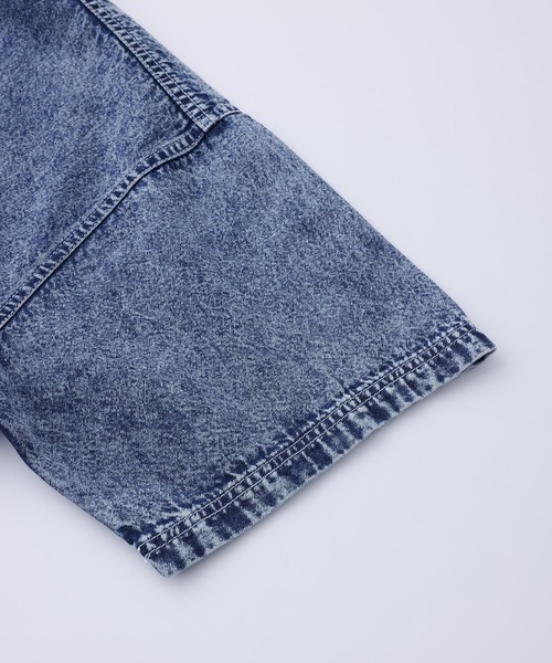 X-girl（エックスガール）の「CHEMICAL WASH DENIM FACE EMBROIDERY S/S SHIRT/ケミカルウォッシュデニム　FACE刺繍シャツ（シャツ/ブラウス・レディース・ブラック/インディゴブルー・M/S）」の6枚目の写真