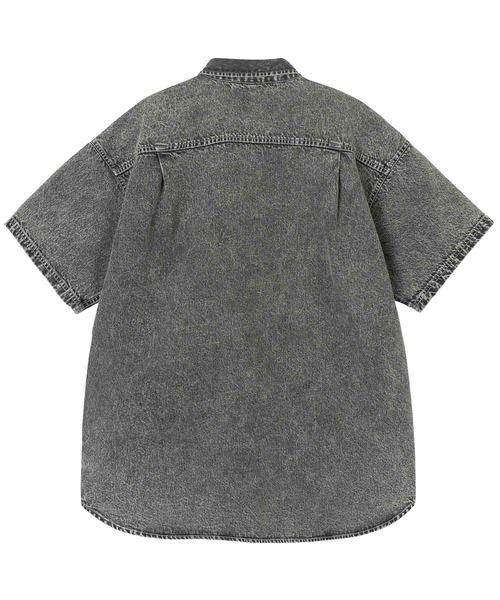 X-girl（エックスガール）の「CHEMICAL WASH DENIM FACE EMBROIDERY S/S SHIRT/ケミカルウォッシュデニム　FACE刺繍シャツ（シャツ/ブラウス・レディース・ブラック/インディゴブルー・M/S）」の10枚目の写真